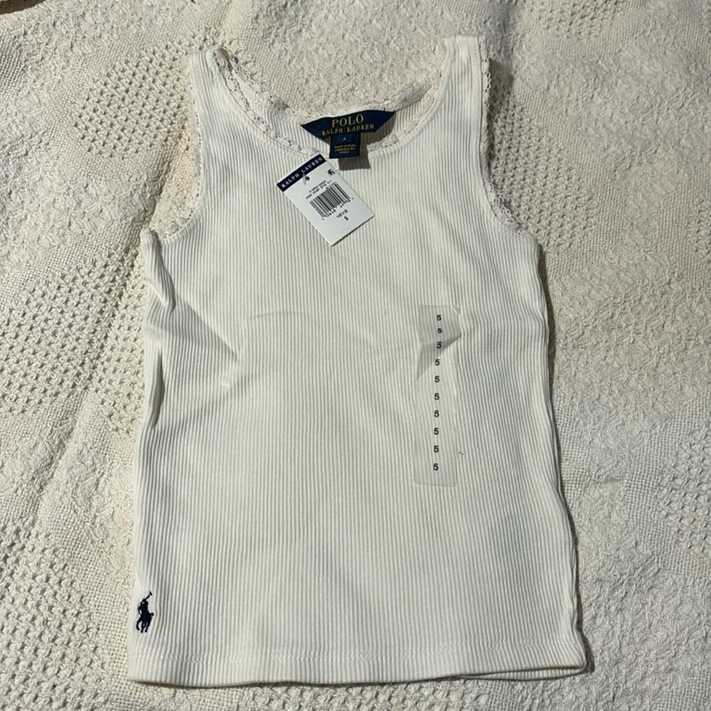 Polo Ralph Lauren 5 cream 💯 cotton tank with lace detail at arms and neck NWT